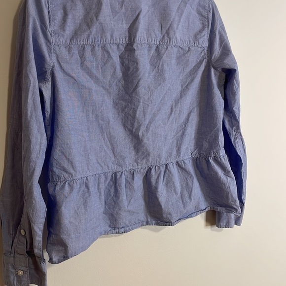 Classic Career Shirt Preppy Madewell Academia Small Blue Ruffle Button Casual - Picture 8 of 10